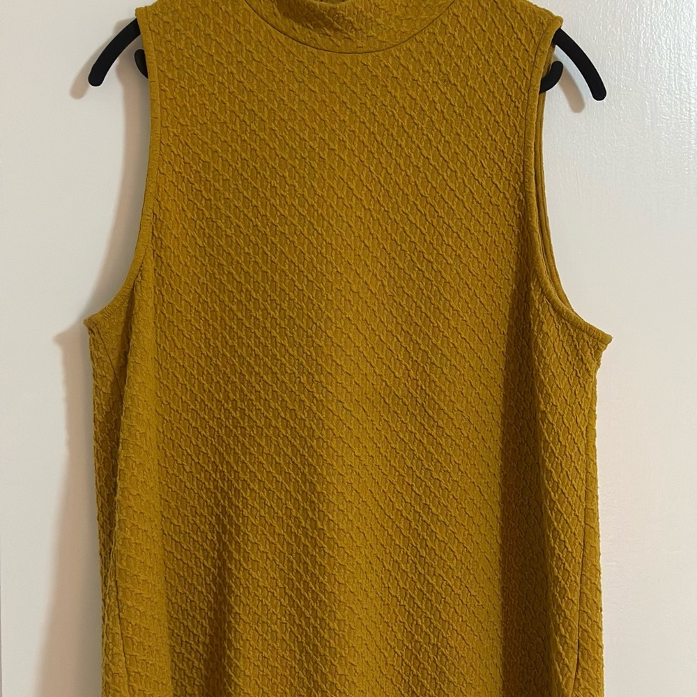 Anthropologie Eri + All Mustard Sleeveless Mock Neck Textured Top Size L